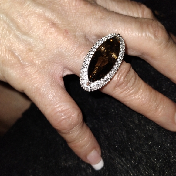 Sterling Silver Smokey Quartz and Zircon Ring - Picture 5 of 5
